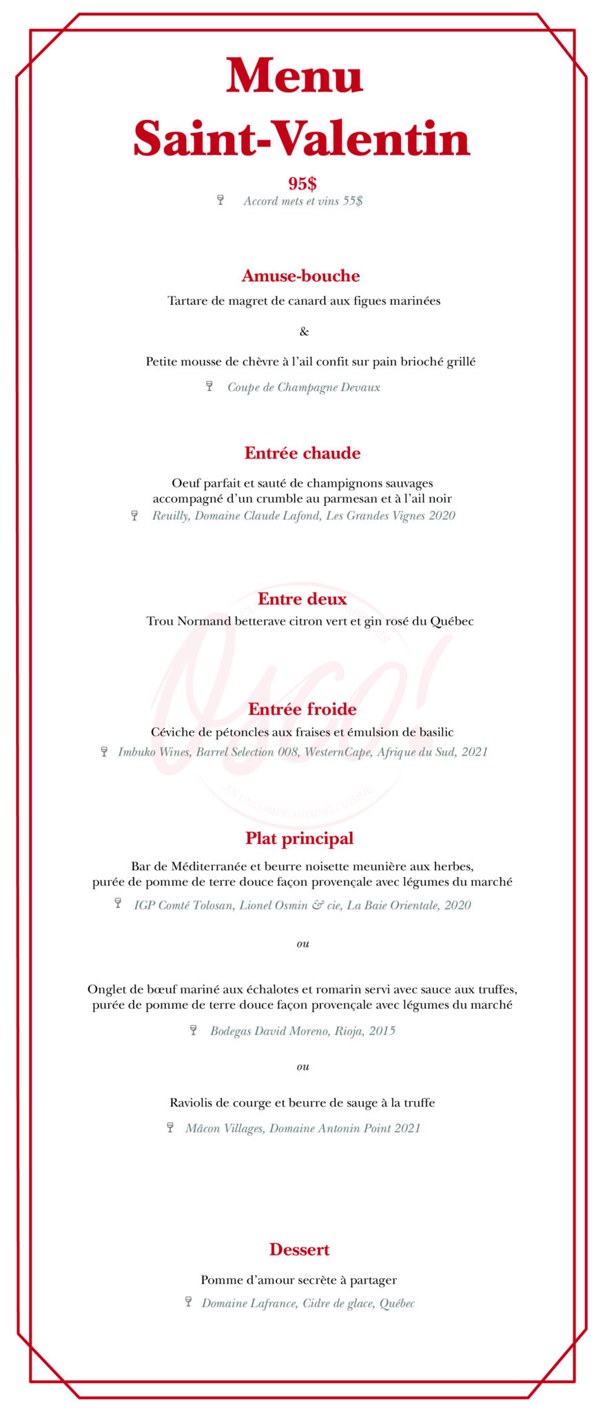 Menu de la Saint-Valentin - Intercontinental Montreal